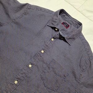 UNTUCKit Cadalso Mens Large Blue Orange Diamond 100% Linen Short Sleeve Shirt